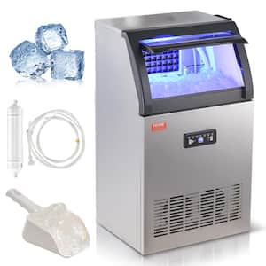 Commercial Ice Maker 16 in.W 130 lbs./24H Full Size Cubes  Freestanding in Silver with 24 lbs. Storage Capacity
