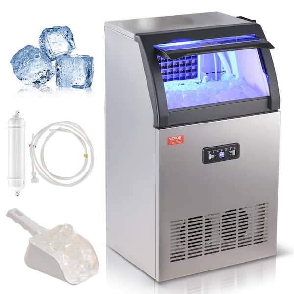 VEVOR Commercial Ice Maker 16 in.W 130 lbs./24H Full Size Cubes  Freestanding in Silver with 24 lbs. Storage Capacity