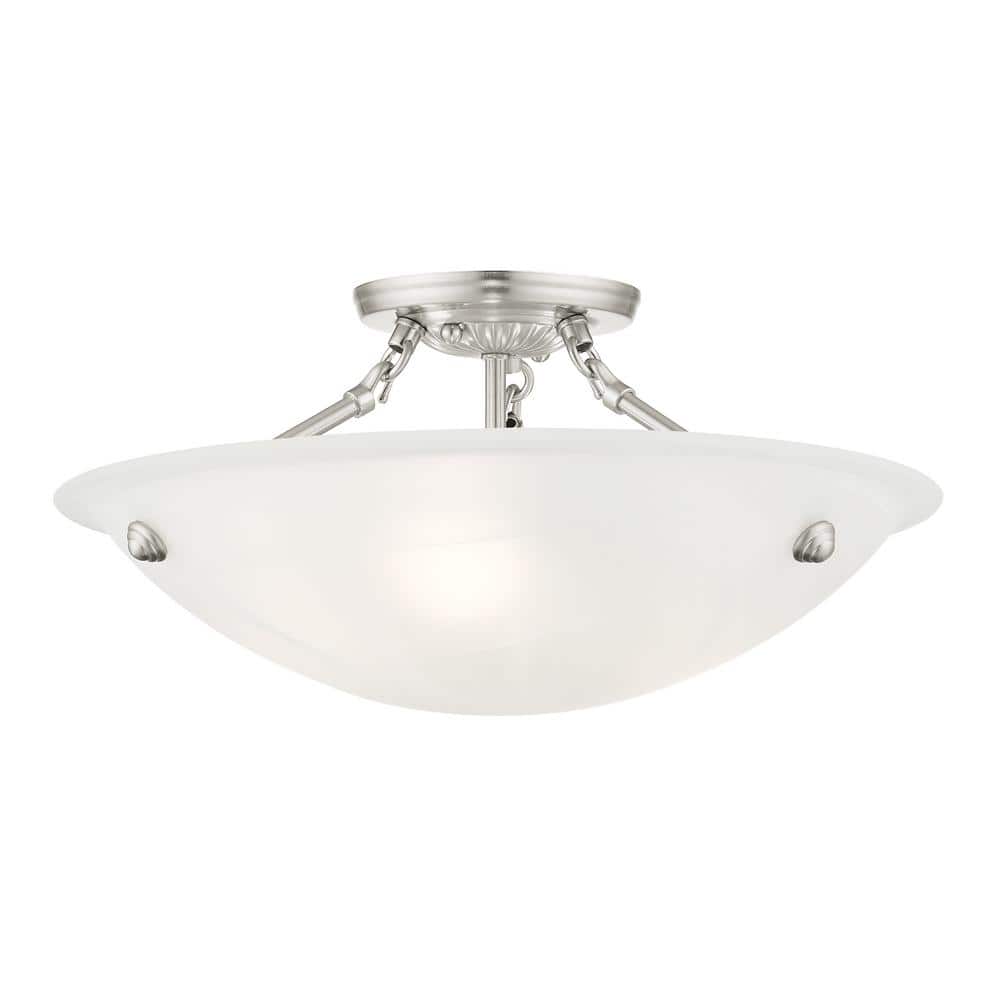 Oasis 16" Brushed Nickel 3-Light Semi Flush Mount with Alabaster Glass
