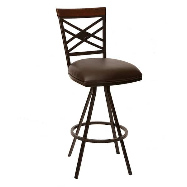 Armen Living Zoe 30 in. Coffee Faux Leather and Auburn Bay Finish Transitional Armless Bar Stool