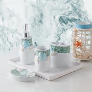 Seascape 4-Piece Bathroom Accessory Set with Soap Pump, Tumbler, Toothbrush Holder and Soap Dish