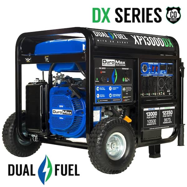 DUROMAX 13,000/10,500-Watt 500 cc Dual Fuel Push Start Portable Home Power Backup Generator Transfer Switch Ready w/ CO Alert