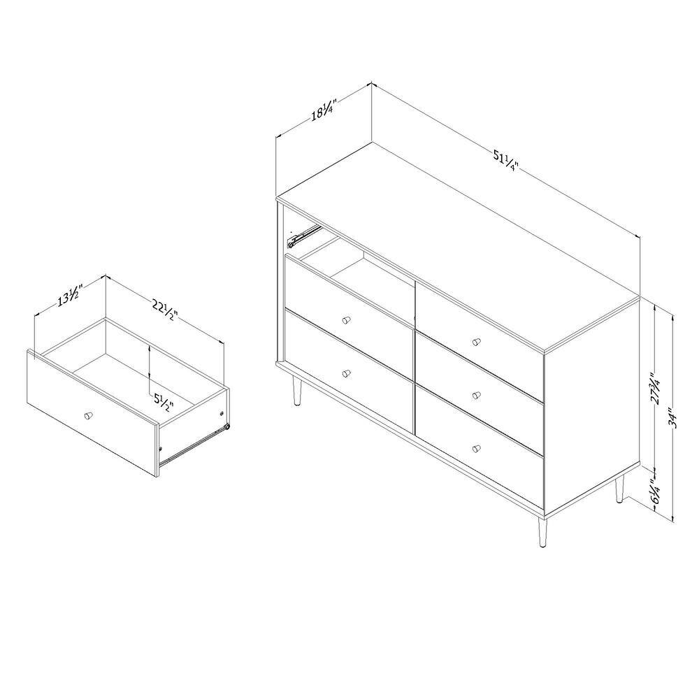 Pure White Double Dresser with Brass Legs and Knob Handles