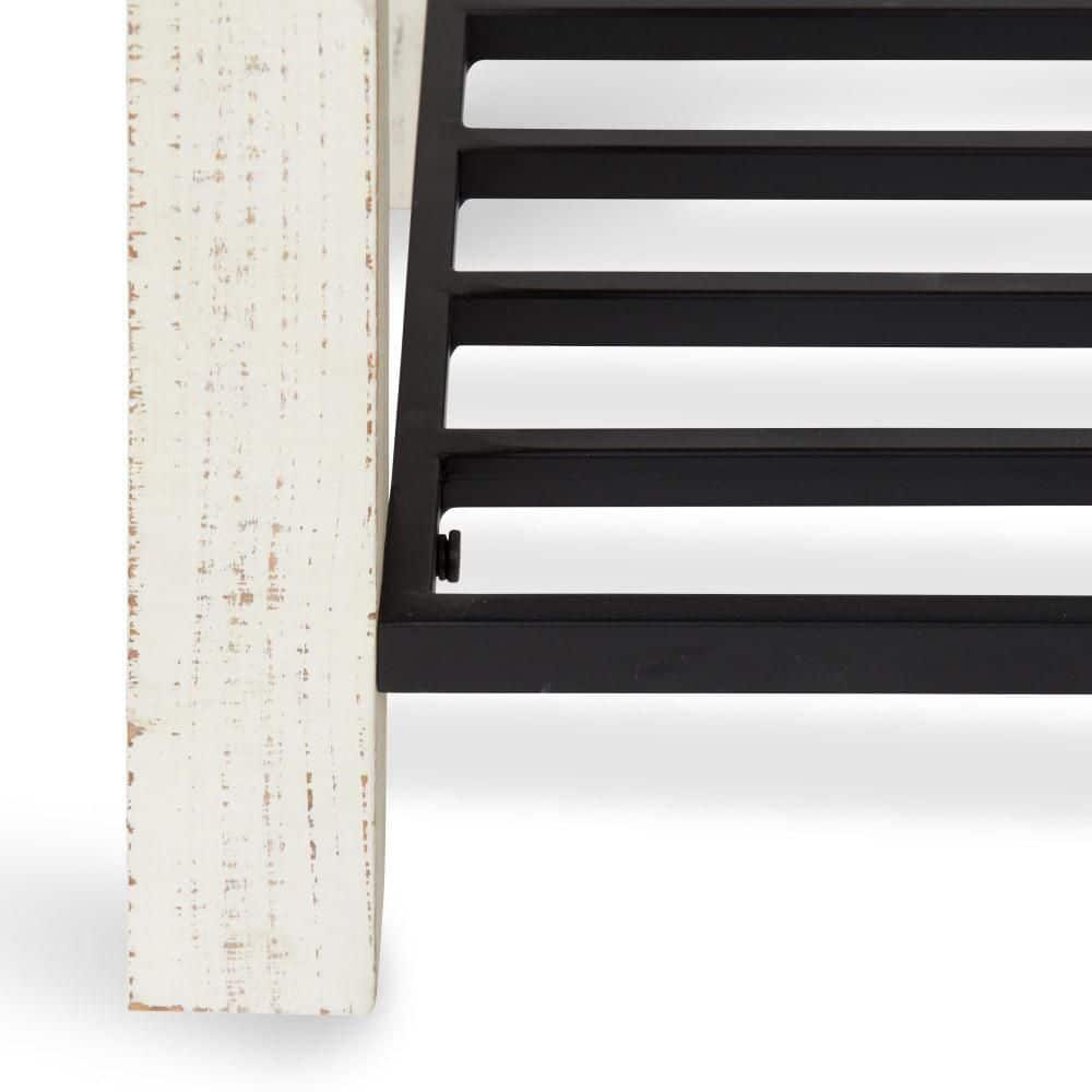Rustic White Solid Wood & Iron Shoe Storage Bench, 36"x14"x20"