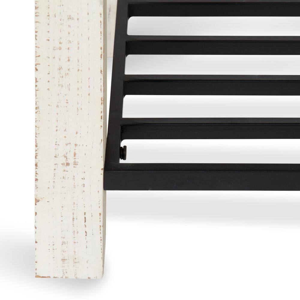 Rustic White Solid Wood & Iron Shoe Storage Bench, 36"x14"x20"