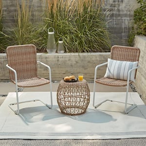 Bar Harbor 3-Piece Resin Wicker Outdoor Patio Conversation Set with Linen Cushions