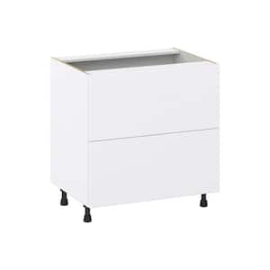Fairhope Bright White Slab Assembled Base Kitchen Cabinet with 2 Drawers (33 in. W X 34.5 in. H X 24 in. D)