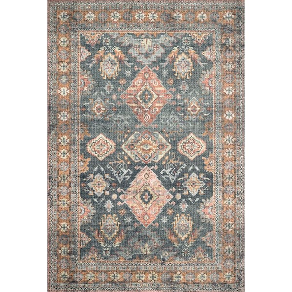 LOLOI II Skye Sea/Rust 6' X 9' Printed Distressed Oriental Area Rug