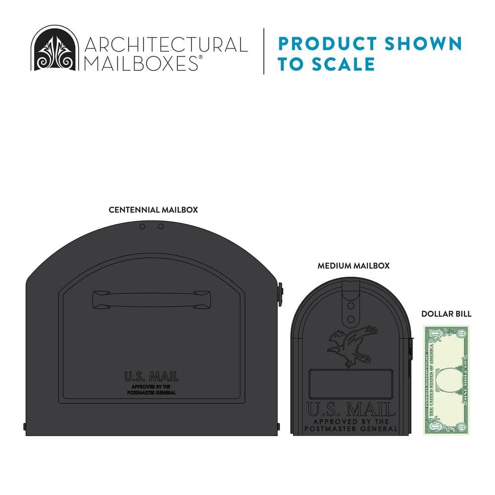 Centennial Extra Large Black Steel Mailbox with Decorative Post