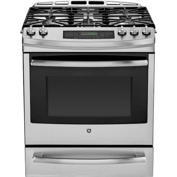 GE 5.6 cu. ft. Slide-In Gas Range with Self-Cleaning Convection Oven in Stainless Steel