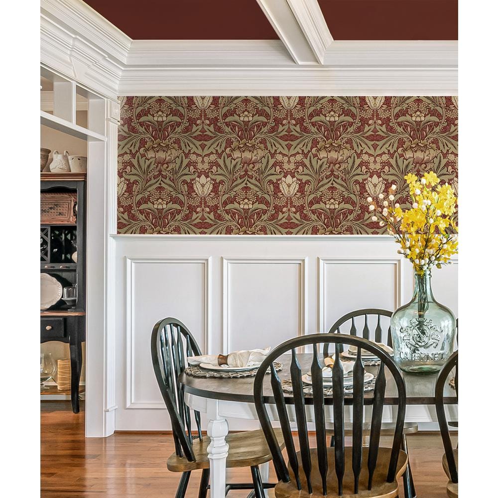 Red Clay and Lichen Floral Pre-Pasted Washable Wallpaper Roll