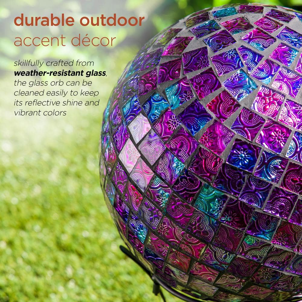 10" Purple Embossed Glass Mosaic Gazing Globe