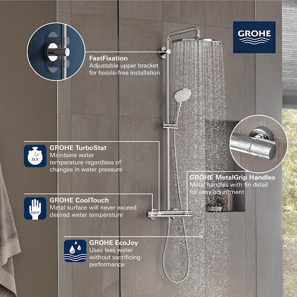 Macadam Opblazen Uitstekend GROHE Euphoria 310 CoolTouch 3-Spray Thermostatic Shower System with  Handheld Shower in StarLight Chrome 26726000 - The Home Depot