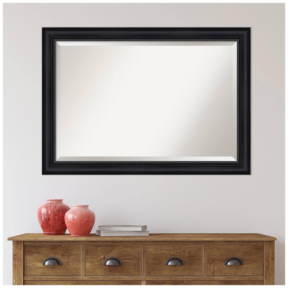 Astor Black Satin Beaded 41x29 Bathroom Vanity Wall Mirror