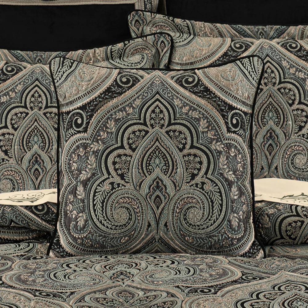 Viccorino 20" Glacier Blue and Black Velvet Square Throw Pillow