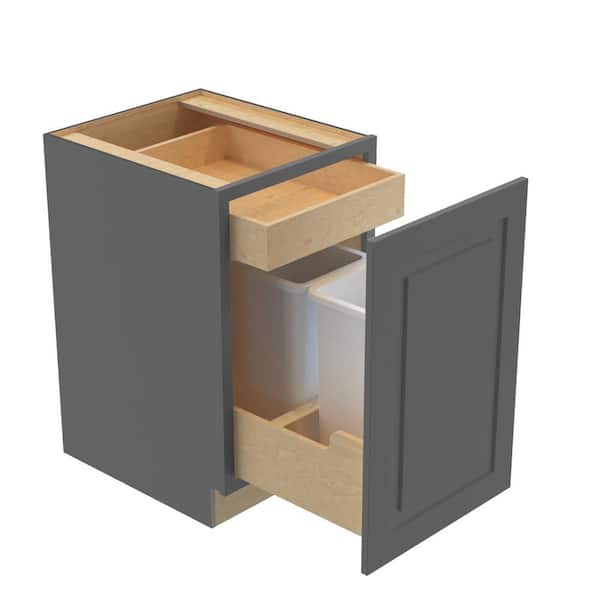 Home Decorators Collection Grayson 21 in. W x 24 in. D x 34.5 in. H Assembled Plywood Trash Can Kitchen Cabinet in Deep Onyx with Soft Close