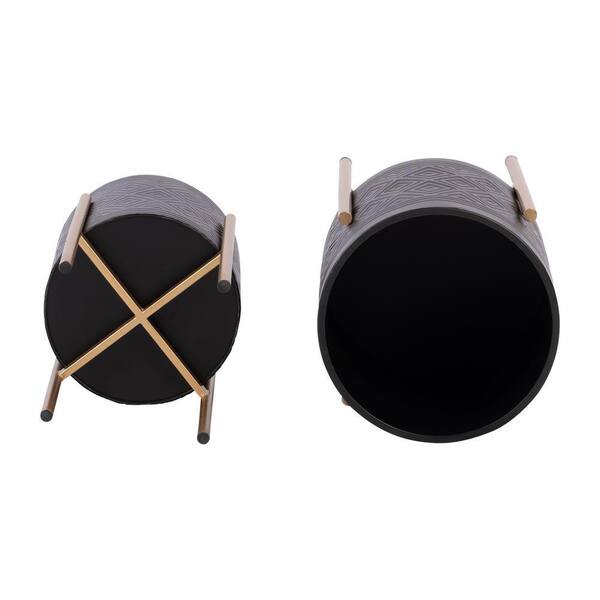 HOTEBIKE Black/Gold Planter on Metal Stand (2-Pack) JIANG010187
