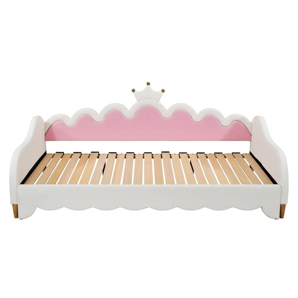 75 in. White Upholstered Twin Extending Daybed with LED Lights and Crown Headboard, Sofa Bed price history on PriceWatchPro