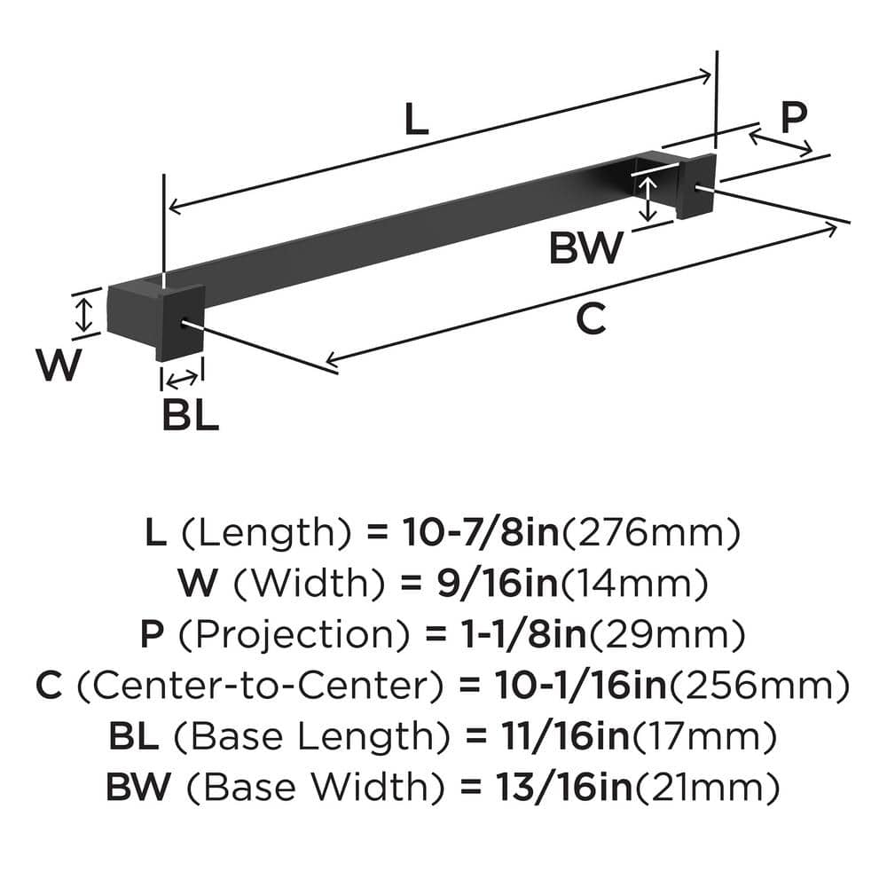 Matte Black 10-1/16 inch Modern Bar Cabinet Pull