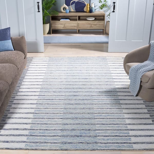Ebony 8 ft. x 10 ft. Ivory/Blue Abstract Area Rug