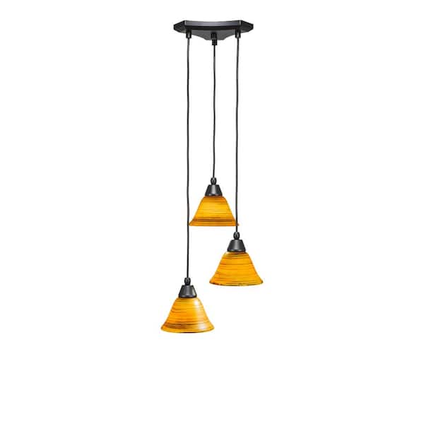 Unbranded Condor 3 Light Matte Black, Cluster Pendant Light with 7 in. Firre Saturn Glass Shades, No bulbs included