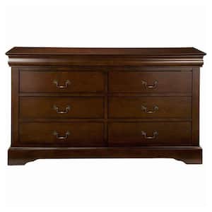 59.5 in. Brown 6-Drawer Wooden Dresser Without Mirror