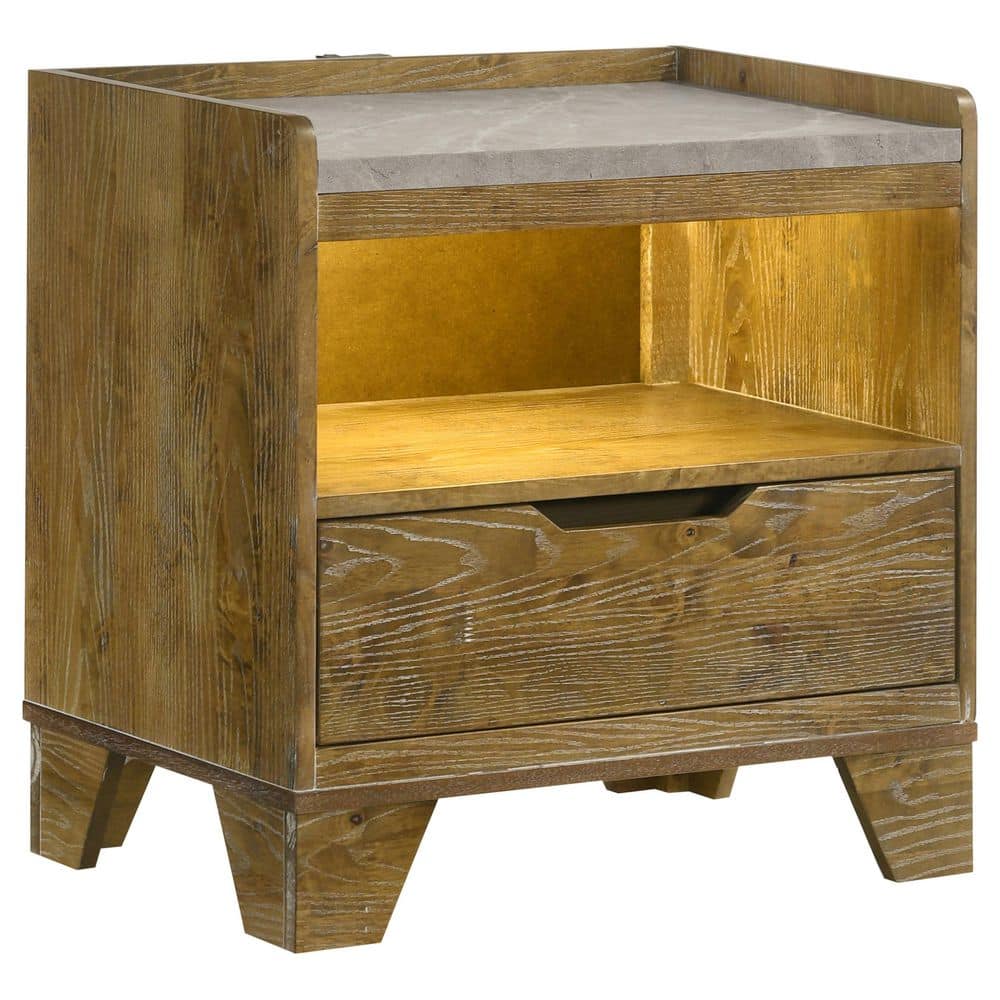 Henderson 1-drawer LED Nightstand Bedside Table Medium Oak