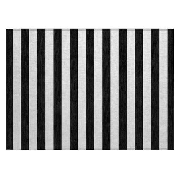 Black and White 2 ft. x 3 ft. Woven Striped Polyester Rectangle Indoor/Outdoor Area Rug