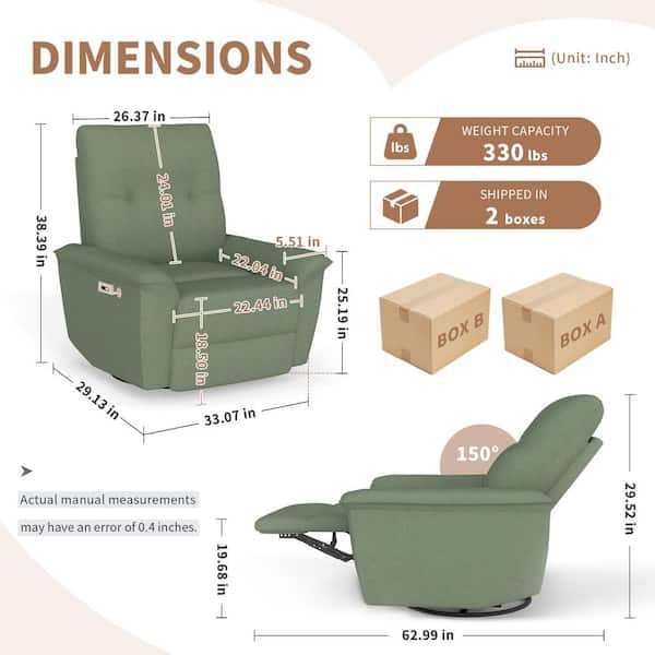 Noble House Elvira Modern Dark Green Velvet Power Swivel Rocker