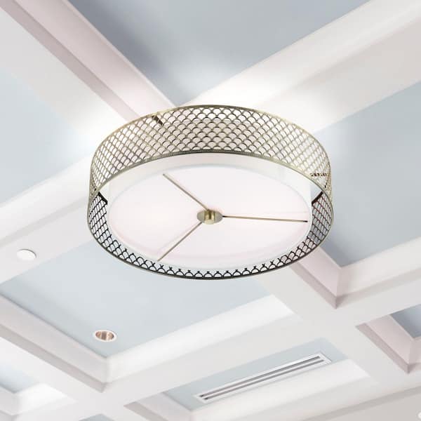 River of Goods Gianna 18.25 in. Art Deco 2-Light Brushed Gold Semi-Flush Mount Hanging Lamp