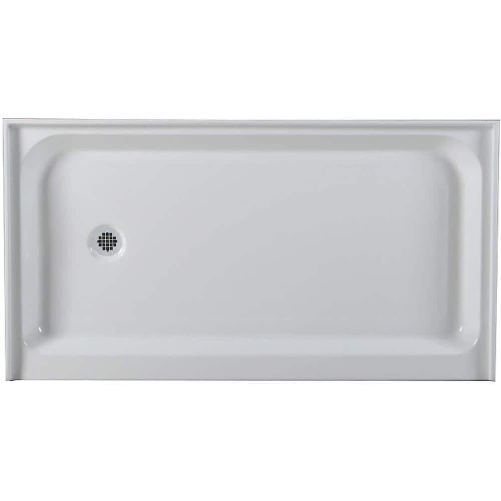 60'' White Acrylic Rectangular Shower Base with Polished Chrome Drain