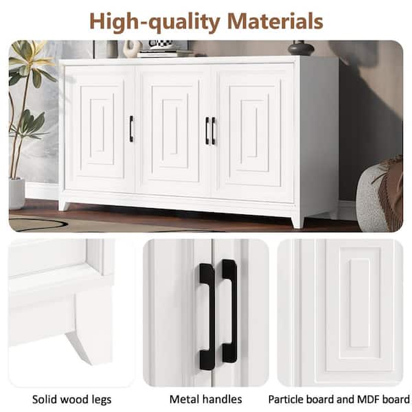 White TV Stand Fits TV's Up to 65 in. with 2-Spacious Storage Space, Solid Wood Legs