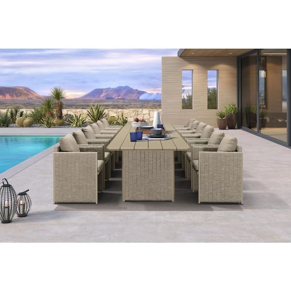 PURPLE LEAF 13-Piece Aluminum Outdoor Dining Set All-Weather Modern Rectangular Dining Table and Chairs with Olefin Cushions, Beige