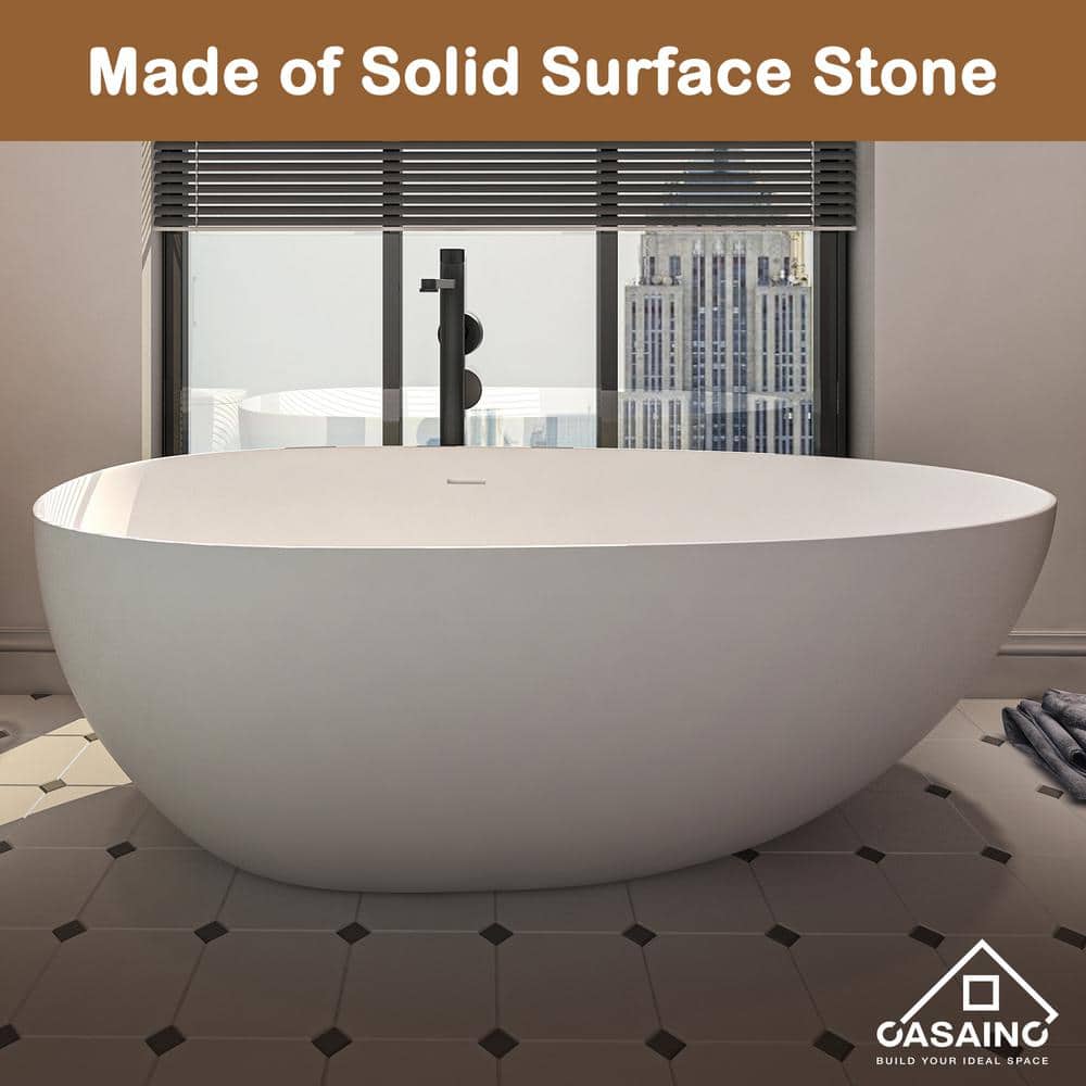 67'' White Stone Resin Freestanding Soaking Bathtub