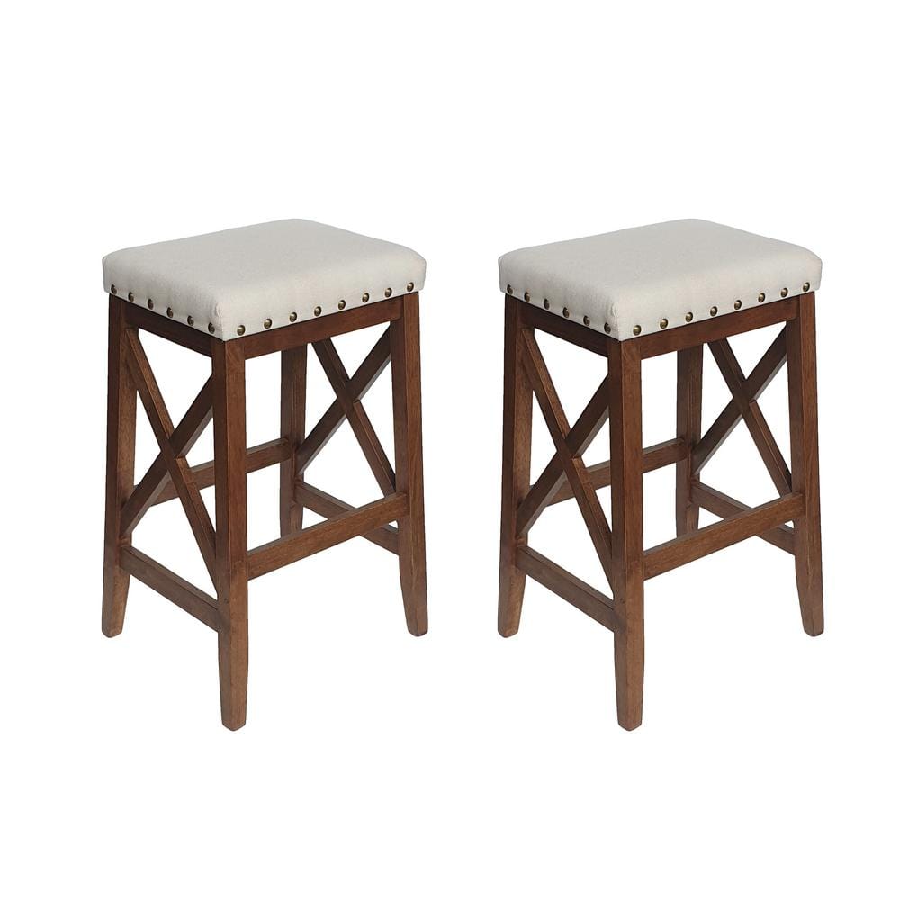 Reviews for Greely 29.60 in. Beige and Walnut Fabric Bar Stools (Set of