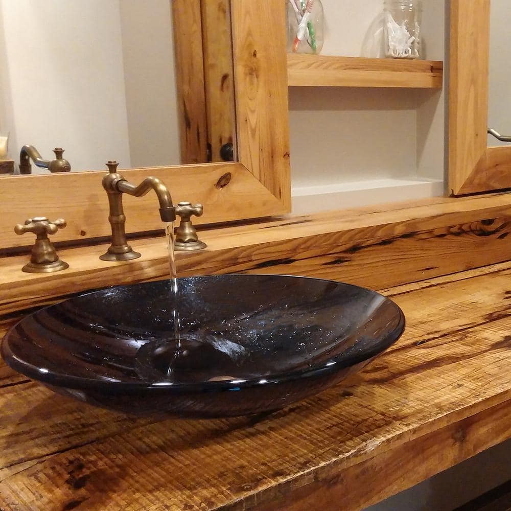 Gray 18'' Round Glass Above-Counter Bathroom Sink