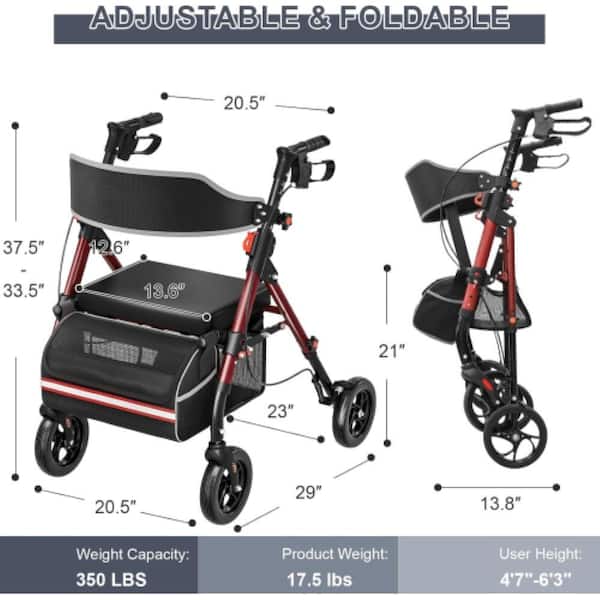 Premium Foldable Rollator Walker for Seniors,350 lb Capacity
