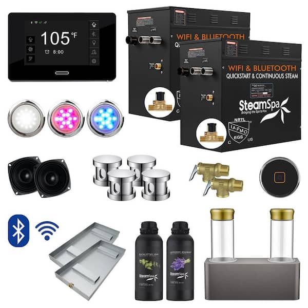 Black Series 21kW Steam Bath Generator with Wireless Bluetooth/Wifi Operation and Auto Drain in Polished Chrome
