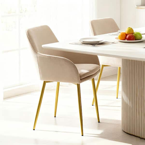 Sawyer Beige Velvet Dining Chairs with Gold Metal Legs, (Set of 2)