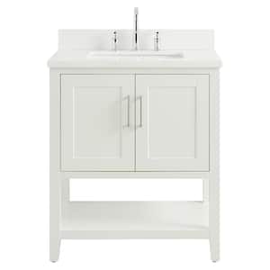 Waldorf 30 in. W x 21 in. D x 34 in. H Bath Vanity in White with Pure White Quartz Top and Single Sink Ceramic Basin