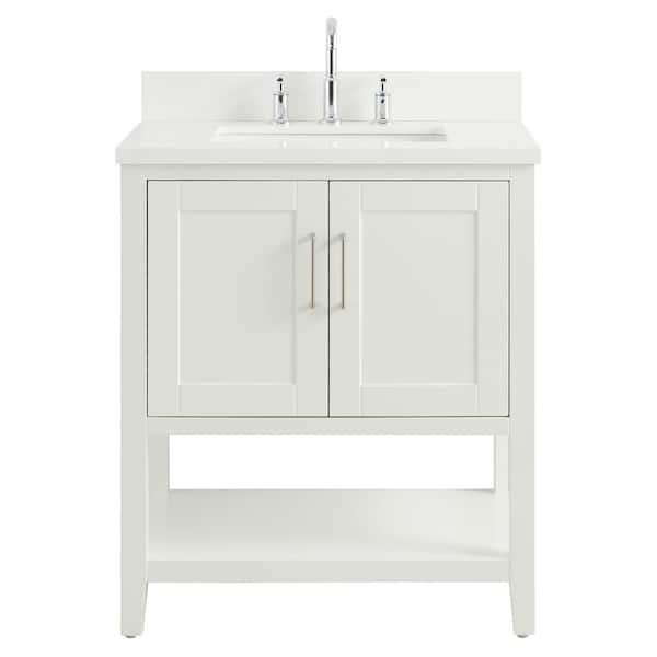 Chameleon Concepts Waldorf 30 in. W x 21 in. D x 34 in. H Bath Vanity in White with Pure White Quartz Top and Single Sink Ceramic Basin