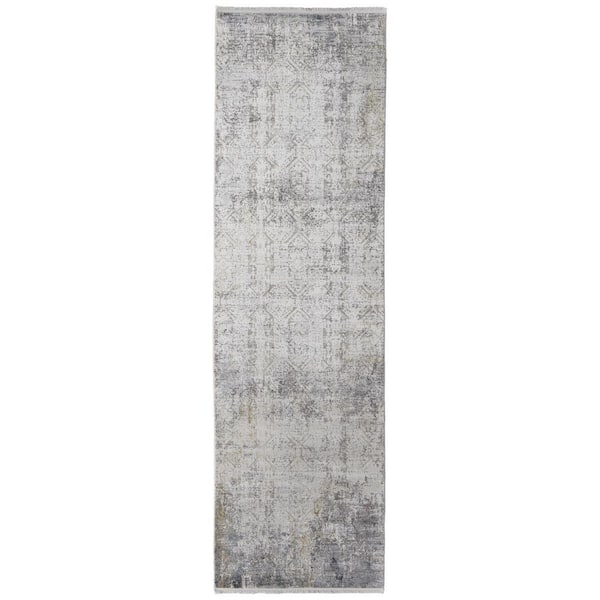 3 X 10 Ivory, Taupe, Gray Abstract Runner Rug
