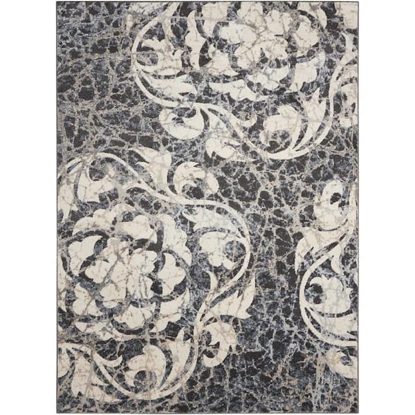 Maxell Ivory/Charcoal 4 ft. x 6 ft. Abstract Floral Area Rug