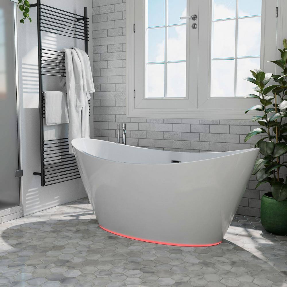 White Acrylic Freestanding Bathtub with LED Lighting