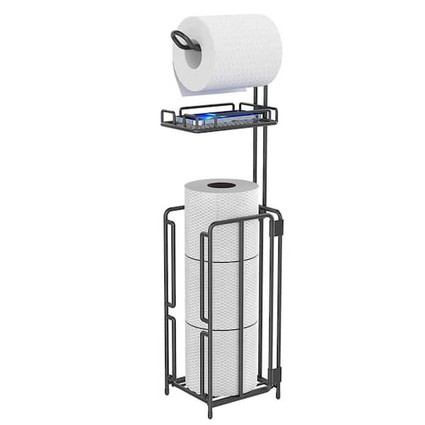 Zeus & Ruta Freestanding Toilet Paper Holder with Storage Shelf and Extra Roll Holder in Black