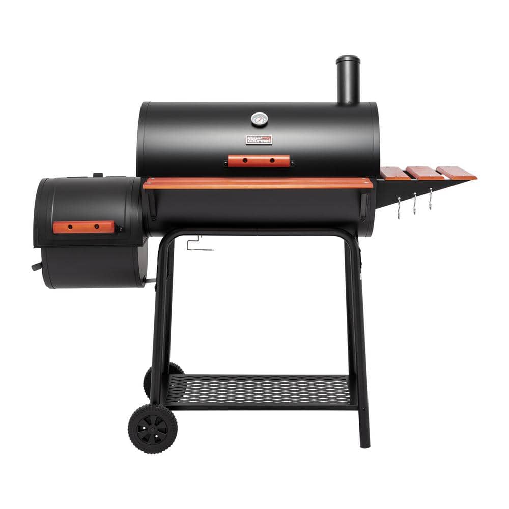 sår Procent Hør efter Royal Gourmet Barrel Charcoal Grill in Black with Offset Smoker, 811 sq.  in. Cooking Space, Wood-Painted Side Table CC1830W - The Home Depot