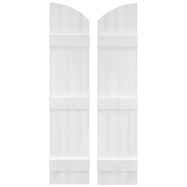 Builders Edge 14 in. W x 57 in. H Vinyl Exterior Arch Top Joined Board and Batten Shutters Pair in White