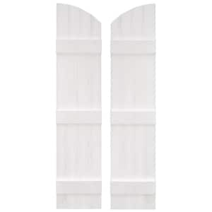 14 in. W x 94 in. H Vinyl Exterior Arch Top Joined Board and Batten Shutters Pair in White