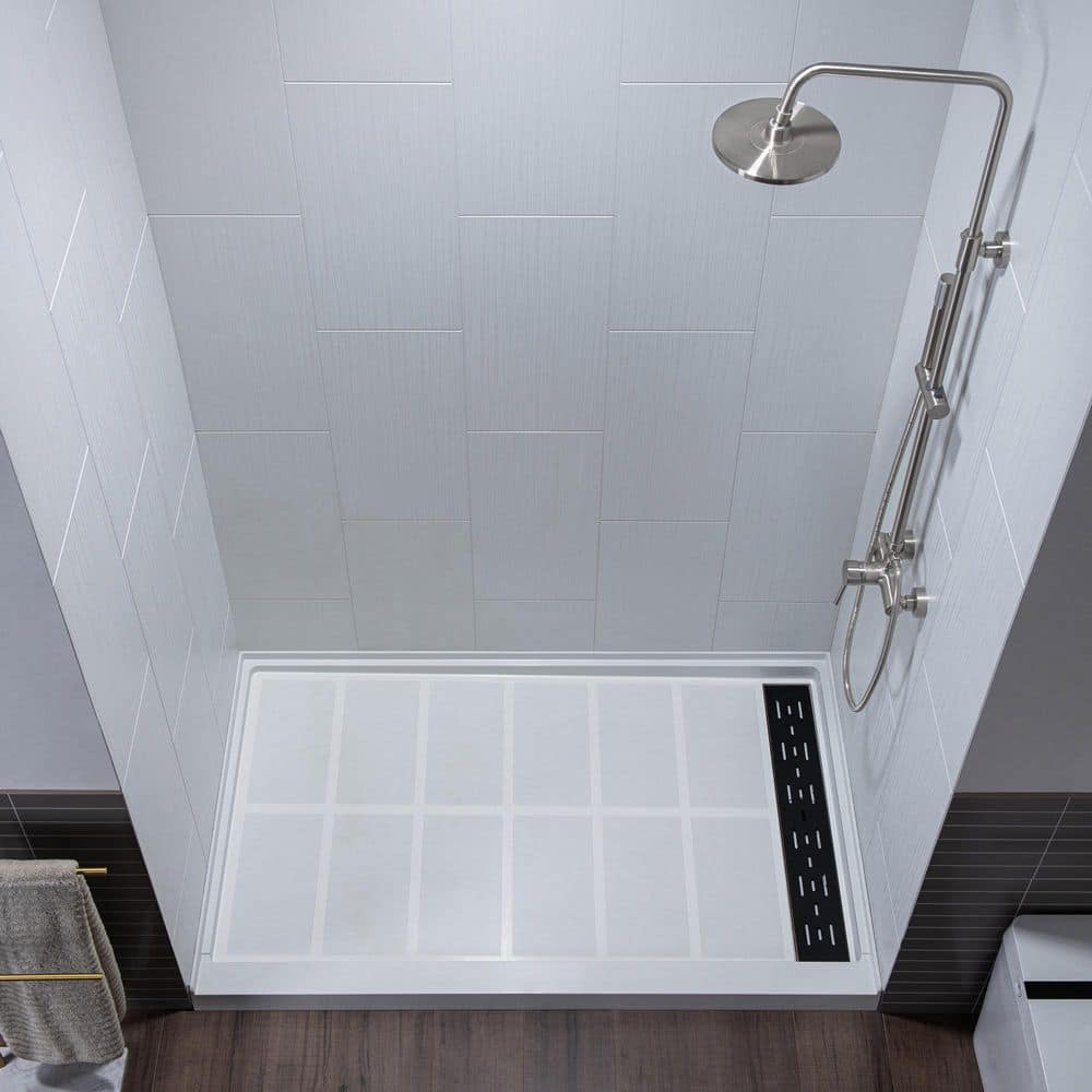 Matte White Composite Alcove Shower Wall Panels, 75" H x 60" W