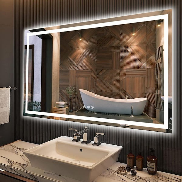 Aolaith Wall Mounted Rectangular Frameless Anti Fog LED Light Bathroom Mirror,Dimmable Vanity Mirror Wrought Studio Size: 36 H x 28 W